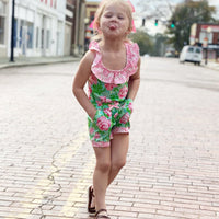 AnnLoren Little Big Girls Easter Jumpsuit Shabby Chic Floral Spring Summer Romper Sizes 2/3T - 11/12