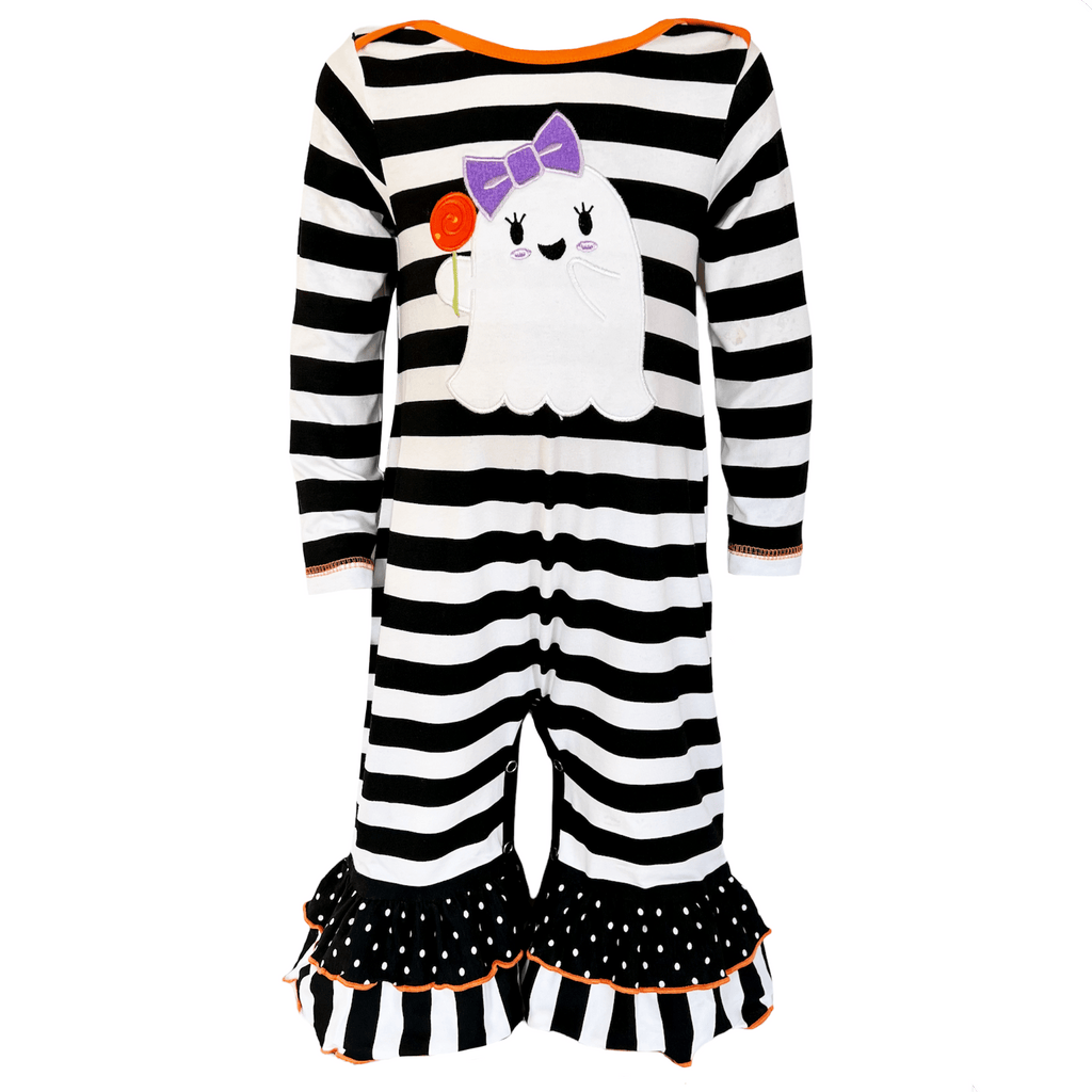 AnnLoren Girl's Jumpsuit & Rompers AnnLoren Baby Girls Friendly Ghost Halloween Striped Cotton Romper
