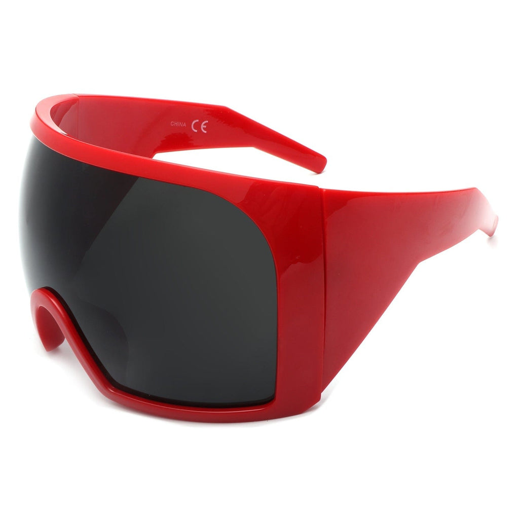 Cramilo Eyewear Sunglasses Red Brynn - Oversize Square Wrap Around Curved Shield Sunglasses