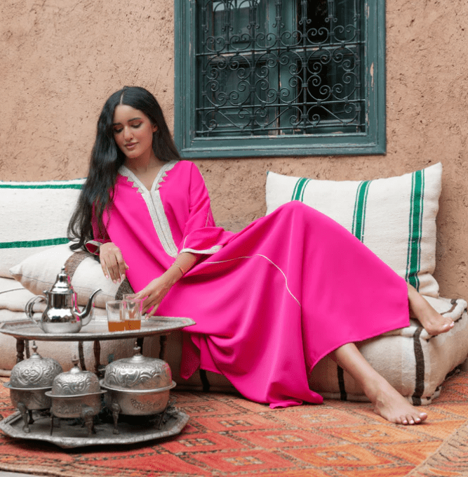 D'Ici Et D'Ailleurs Women's Kaftan OS / Deep Pink Moroccan Dress - Crepe Oversized Kaftan in Deep Pink