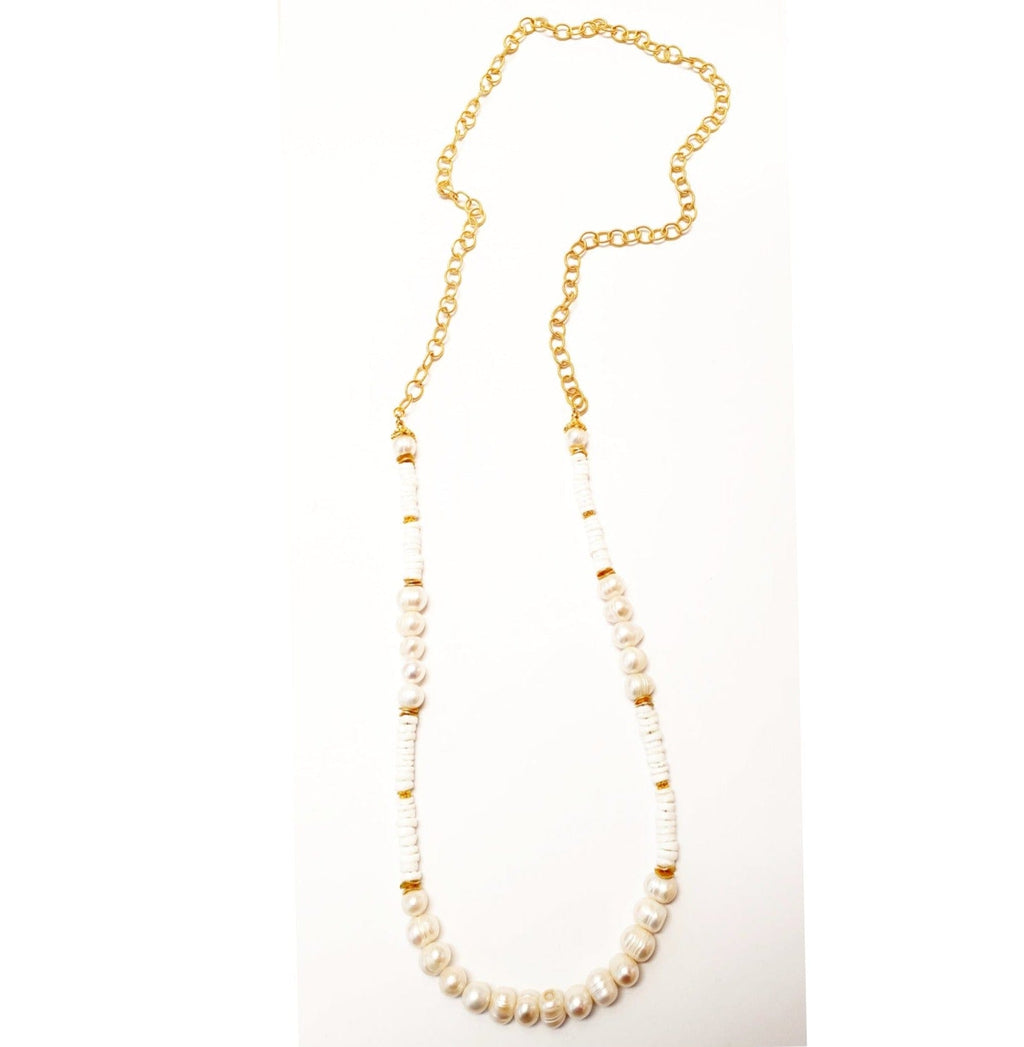 MINU Jewels Necklace Women's Bova Long 32" Necklace In White Pearls & Shells  | MINU