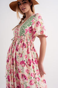 Q2 Dresses Maxi floral print maxi dress in pink