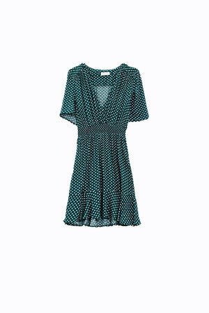 Q2 Women's Dress Green Mini Dress With Wrap Front Cinched Waist And Floral Print
