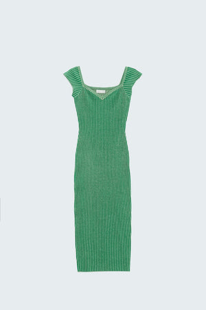 Q2 Women's Dress One Size / Green Green Midi Thick Rib Bodycon Dress With Cap Sleeves