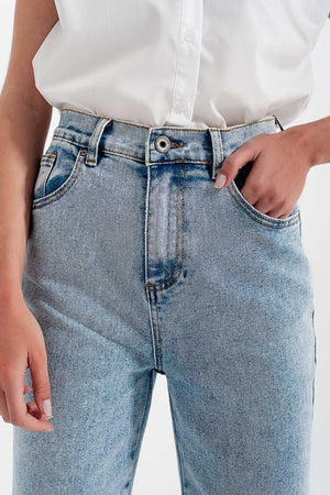 Q2 Women's Jean High Rise Wide Leg Jeans in Bleach Wash