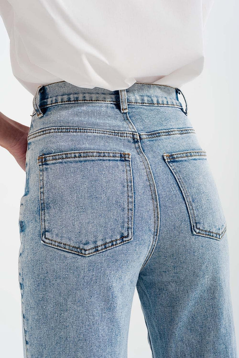 Q2 Women's Jean High Rise Wide Leg Jeans in Bleach Wash