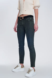 Q2 Women's Pants & Trousers Khaki Super Skinny Reversible Pants with Snake Print