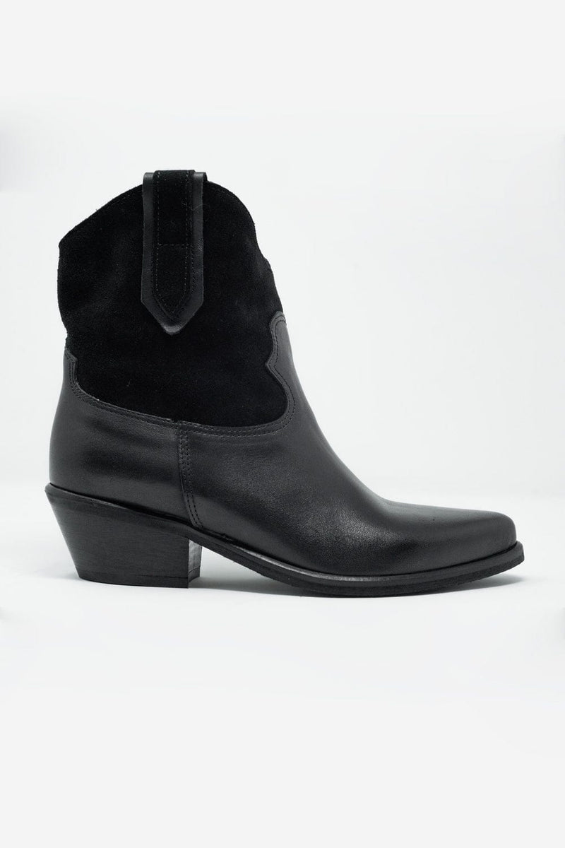 Q2 Women's Shoe Black Western Sock Boots with Suede Detail