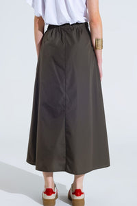 Q2 Women's Skirt Maxi Khaki Poplin Skirt With Knot Detail At The Waist