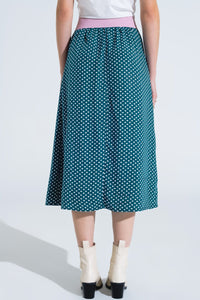 Q2 Women's Skirt Maxi Skirt In Green With Flower Print And Side Slit