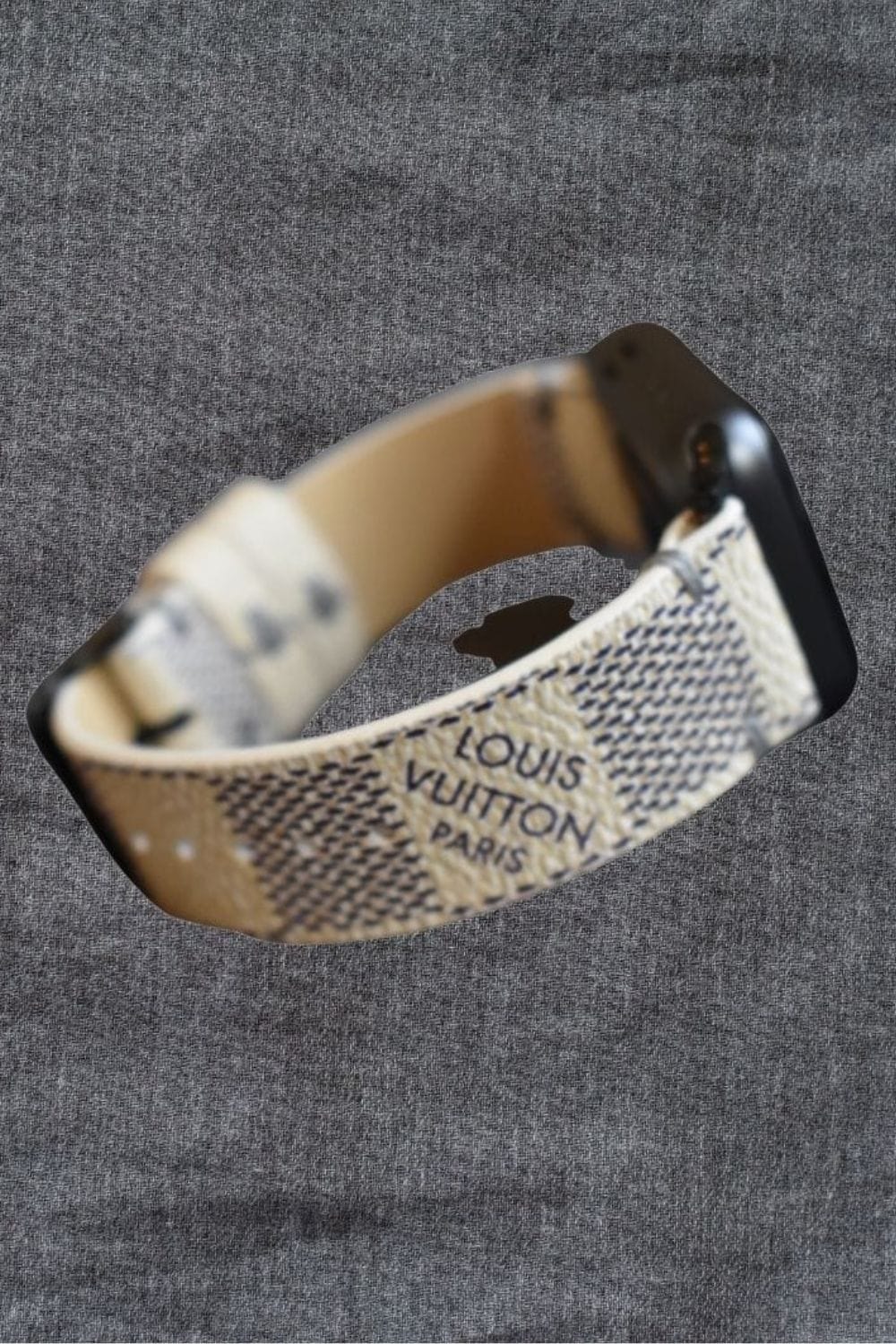 Louis Vuitton Beige Check Damier Apple Band with Tan Trim The Louie Damier Cream and Blue Watch Band for Apple Watch  main image 3