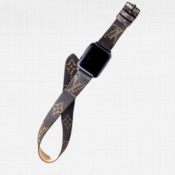 Repurposed Gifts apple watch band Handmade Apple Watch Band Re-Purposed Double Turn Classic Brown Monogram for Apple Watch Series 1, 2, 3, 4, 5,6, SE, 7
