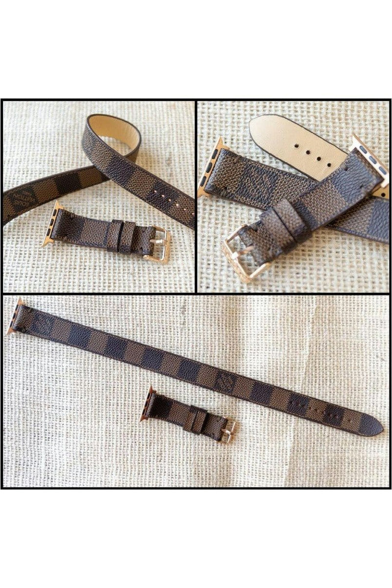 Repurposed Gifts Women - Accessories - Watches 42mm / Silver / Brown Apple Watch Band Damier LV Monogram Double Loop
