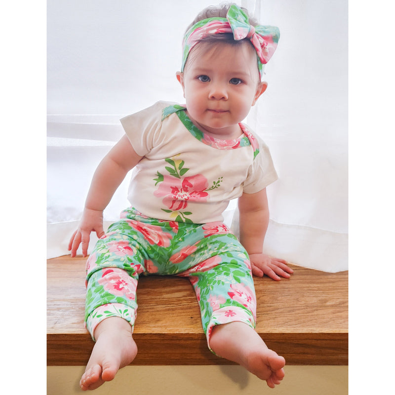 AnnLoren Baby Girls Easter Layette Floral Onesie Pants Headband 3pc Gift Set Clothing Sizes 3M - 18M