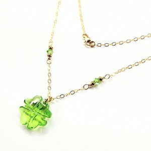 14 K Gold Filled Light Green Crystal Clover Necklace - Necklace - Alexa Martha Designs   
