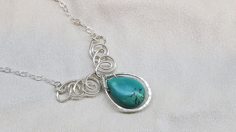 Alexa Martha Designs As Seen On TV Turquoise Drop Sterling Silver Wire Wrapped Necklace