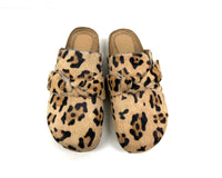 Women's Print Haircalf Slippers Cork Heel Clogs