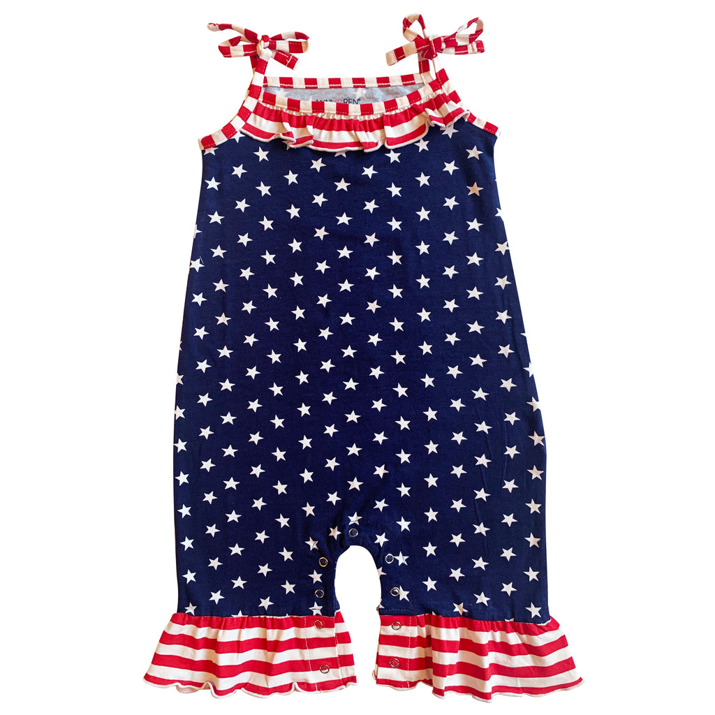 AnnLoren Star & Stripes July 4th Patriotic Baby Girls' Romper Toddler Jumpsuit Sizes 3M - 24M