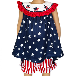 Girls 4th of July Smocked Patriotic Tunic & Shorts Outfit