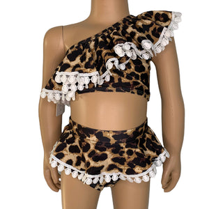 AL Limited Girls 2 piece 1 Shoulder Leopard Bikini bathing suit