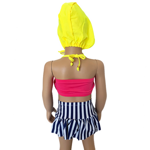AL Limited Girls 3 piece Striped Skirt Hot Pink bathing suit