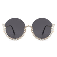 Gloriana - Women Circle Half Frame Oversize Rhinestone Fashion Round Sunglasses