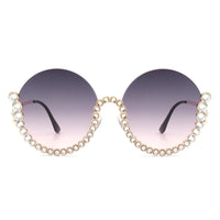 Gloriana - Women Circle Half Frame Oversize Rhinestone Fashion Round Sunglasses