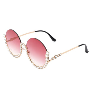 Gloriana - Women Circle Half Frame Oversize Rhinestone Fashion Round Sunglasses