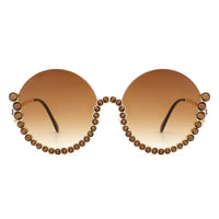 Gloriana - Women Circle Half Frame Oversize Rhinestone Fashion Round Sunglasses