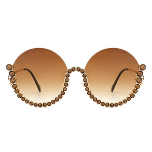 Gloriana - Women Circle Half Frame Oversize Rhinestone Fashion Round Sunglasses