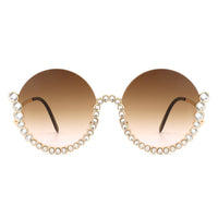 Gloriana - Women Circle Half Frame Oversize Rhinestone Fashion Round Sunglasses