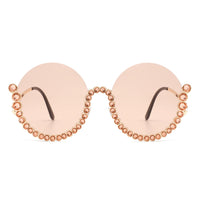 Gloriana - Women Circle Half Frame Oversize Rhinestone Fashion Round Sunglasses