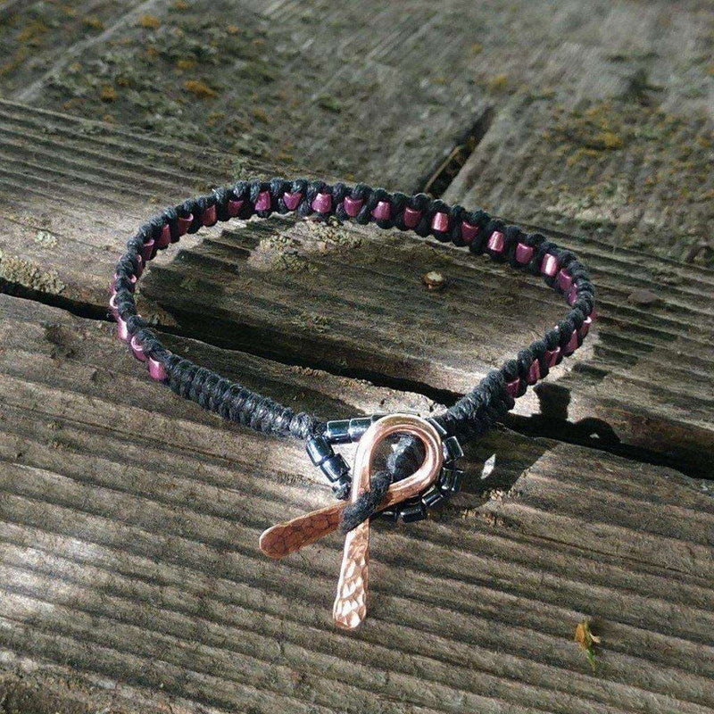 Copper Ribbon  Pink Braided Breast Cancer Rattle Tail Bracelet - Bracelet - Alexa Martha Designs   