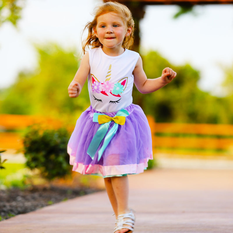 AL Limited Little &  Big Girls Unicorn Tank Top and Tulle Skirt Outfit Set
