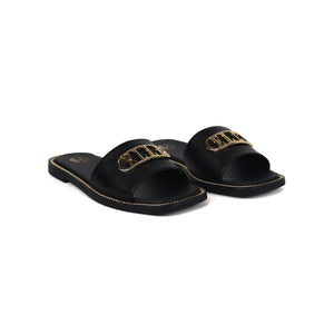Odeta Comfy Fit Classic Faux Leather Sandal in Black