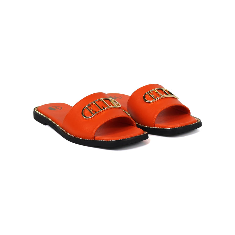 Odeta Comfy Fit Classic Faux Leather Sandal in Orange