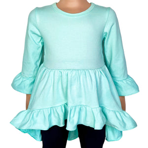 AnnLoren Little & Big Girls 3/4 Angel Sleeve Pink Green Big Floral Cotton Knit Ruffle Shirt