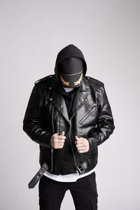 Men's Vegan Striker Black Motorcycle Style Faux Leather Jacket | Fadcloset