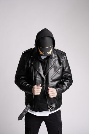 Men's Vegan Striker Black Motorcycle Style Faux Leather Jacket | Fadcloset