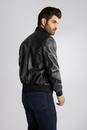 Men's Dapper Genuine Lambskin Leather Hooded Bomber Jacket  | Fadcloset