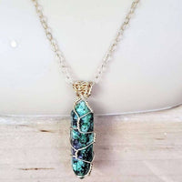 Gold Wire Wrapped Caged In Ruby In Zoisite Pointed Crystal Necklace - Necklace - Alexa Martha Designs   