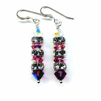 Hot Pink Ombre Stacked Crystal Sterling Silver Earrings - Earrings - Alexa Martha Designs   