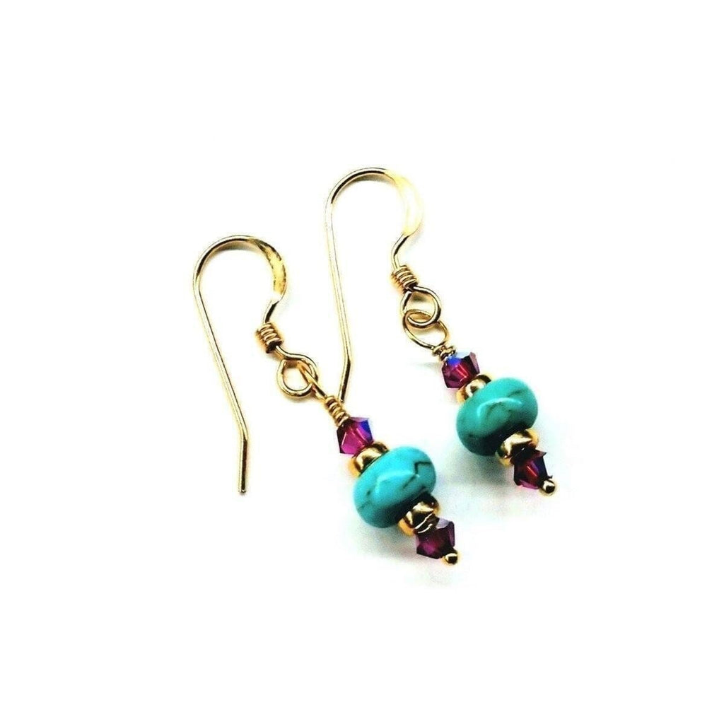 Hot Pink and Turquoise 14 K Gold Filled Earrings - Earrings - Alexa Martha Designs   