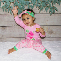 AnnLoren Baby Girls Layette Pink Arabesque Floral Onesie Pants Headband 3pc Gift Set Clothing Sizes 3M - 18M