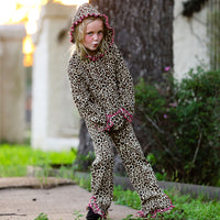 AnnLoren Girls Leopard Ruffle Hoodie 2 Pc Fashion Track Suit sz 2/3T-9/10
