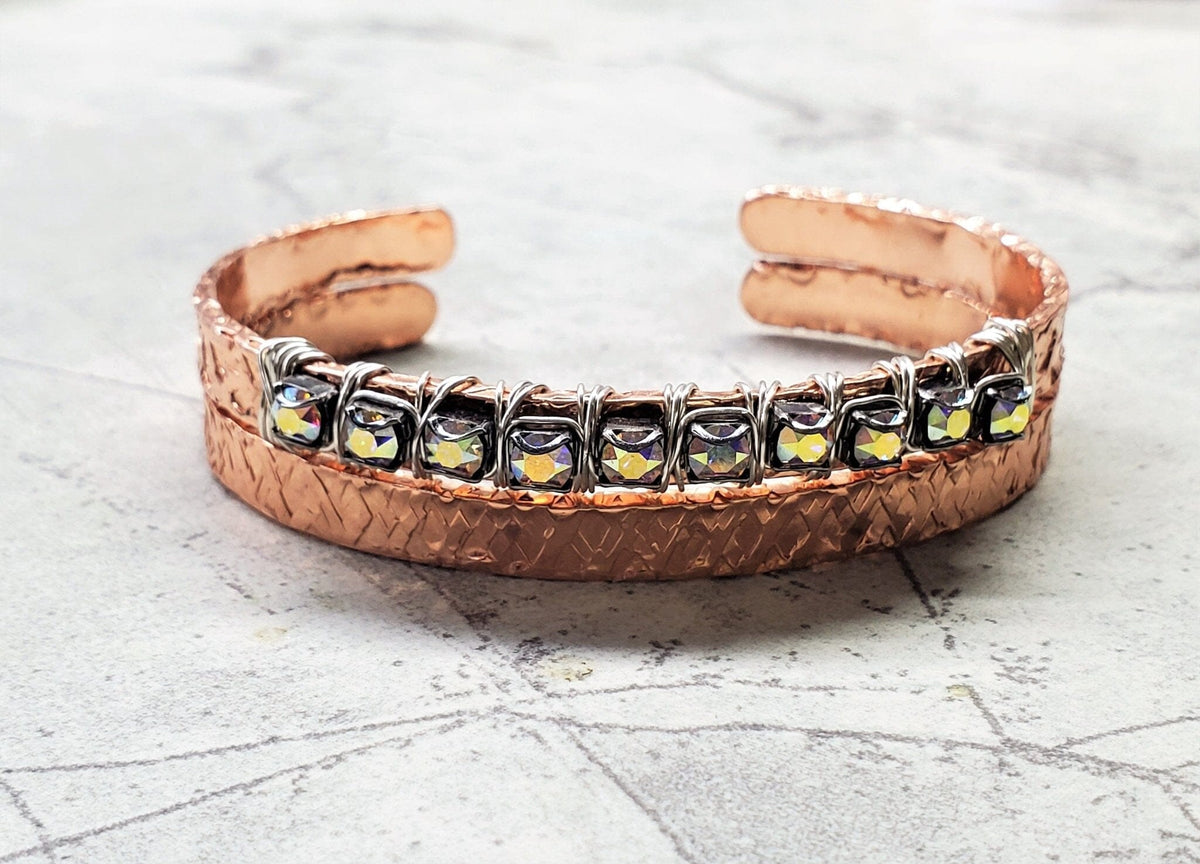 Alexa Martha Designs Bangles /Bracelets Buy the Cuff Pair for10%Off you save $10.80 / copper Set of Glamorously Wrapped Hammered Rhinestone Crystal Bling Bangles