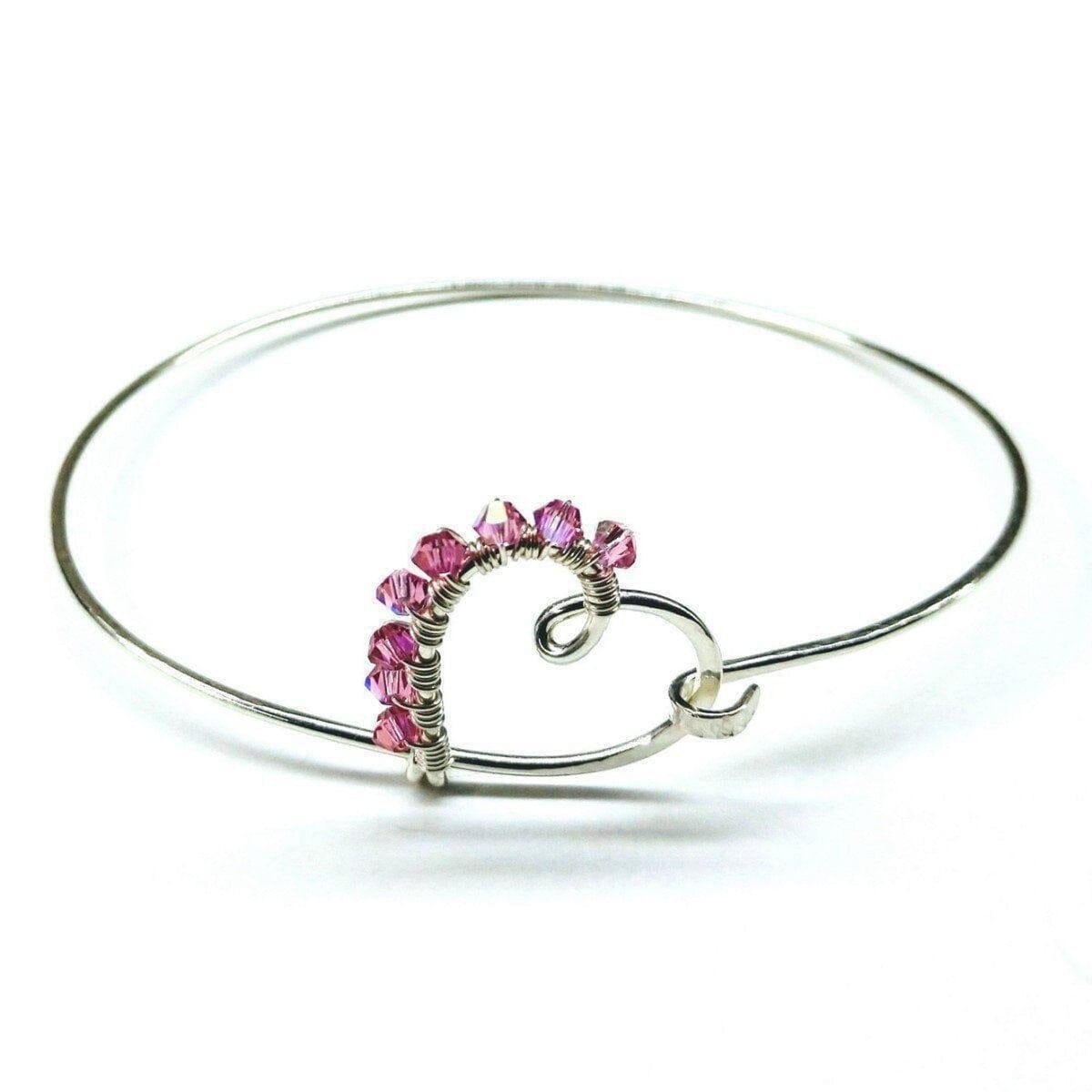 Alexa Martha Designs Bangles /Bracelets Small 6 inch wrist Wire Wrapped Pink Crystal Heart Bangle