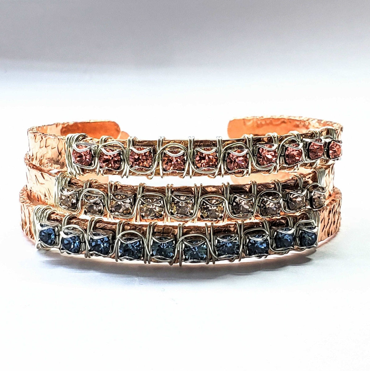 Alexa Martha Designs Bangles /Bracelets Three Bangles - One of Each for 10% OFF Battered For A Purpose Copper Rhinestone Cuff Bangle