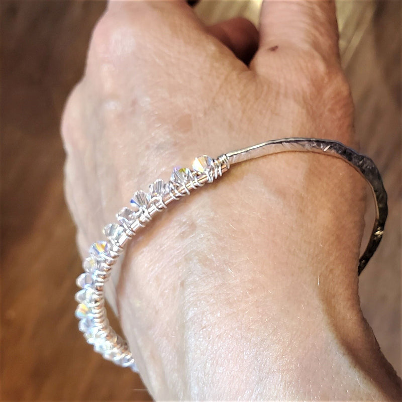 Alexa Martha Designs Bangles /Bracelets Two Metal  Embossed Wire Wrapped Crystal Bangle
