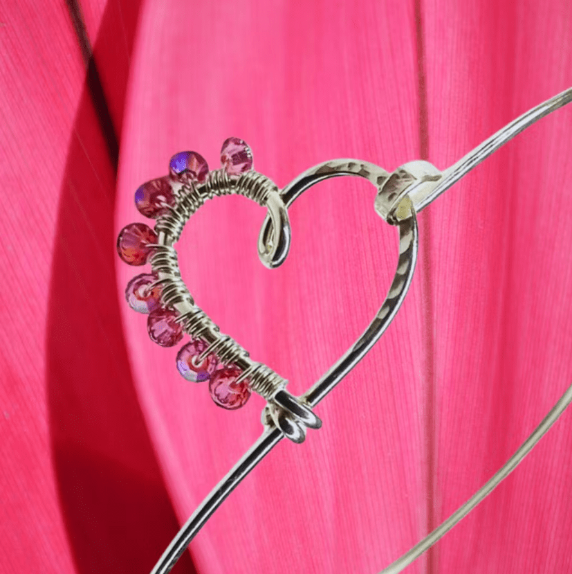 Alexa Martha Designs Bangles /Bracelets Wire Wrapped Pink Crystal Heart Bangle